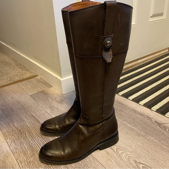 Frye Jaden Button Tall Riding Leather Boot Knee High Chocolate Brown Timeless - Picture 10 of 15